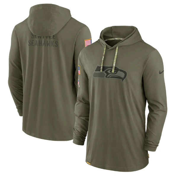 Men's Seattle Seahawks 2022 Olive Salute to Service Tonal Pullover Hoodie